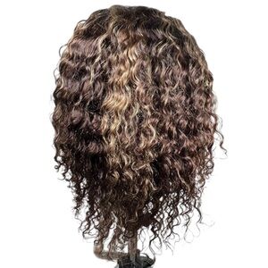 Honey Blonde Brown Ombre Human Hair Deep Wave 20 Inch Lace Front Wig